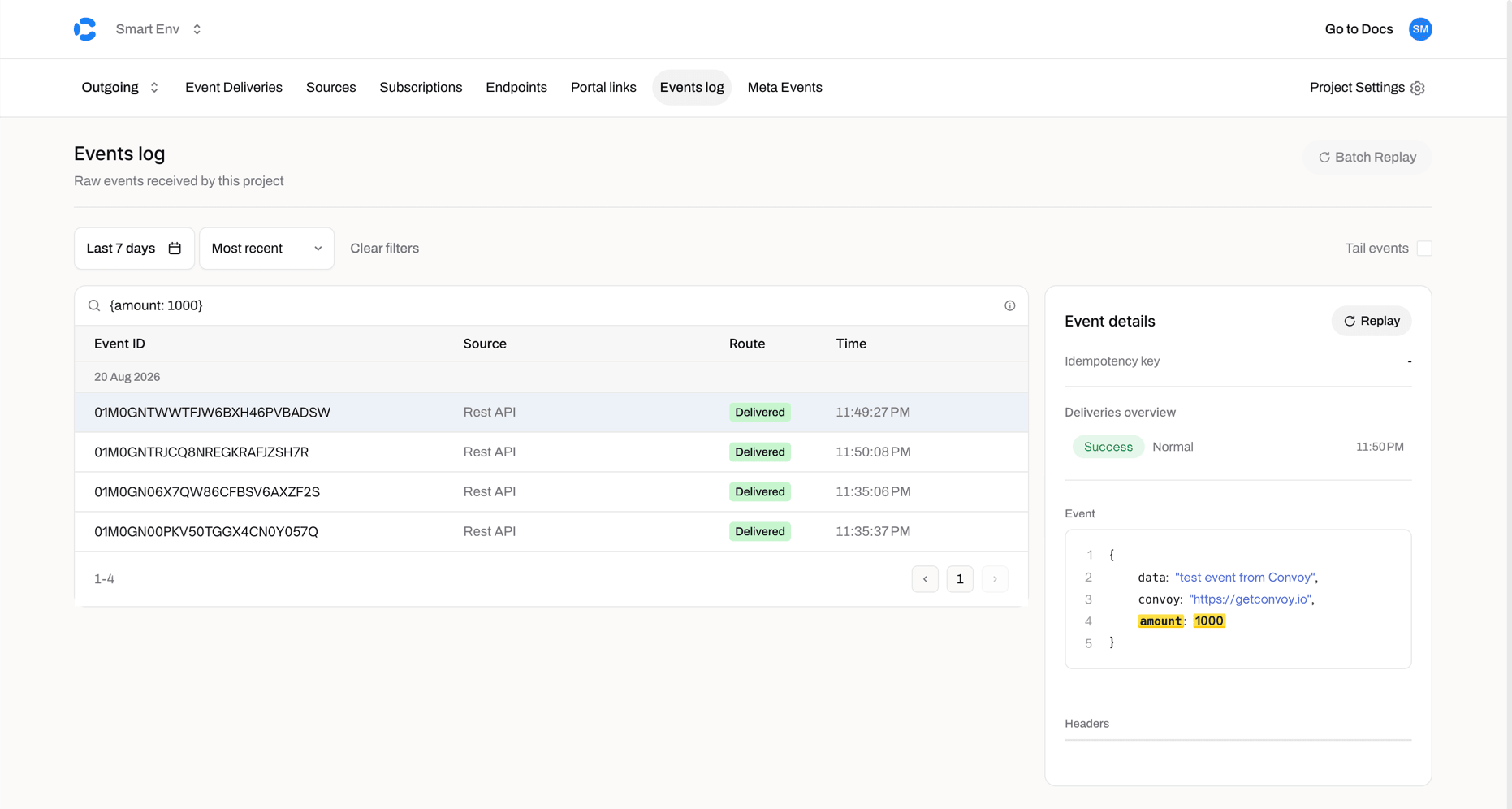 Event search with a JSON filter