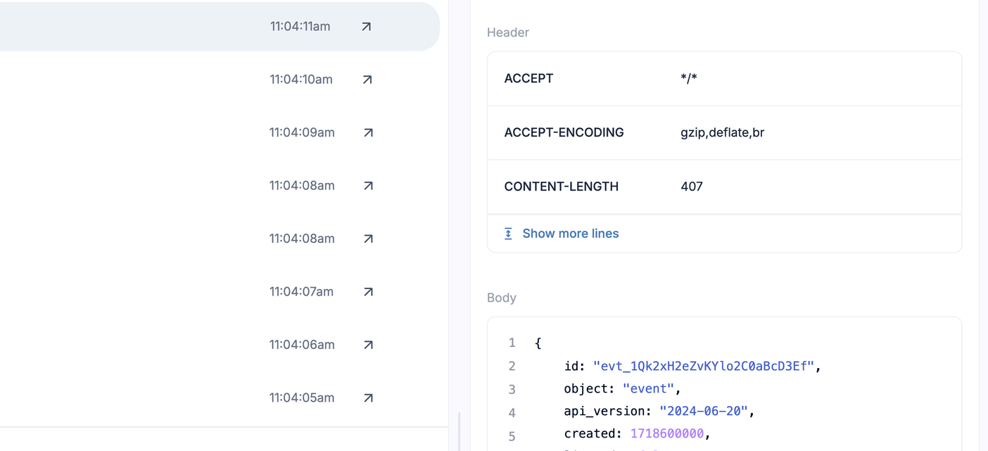 Convoy playground inspecting webhook headers and JSON payloads