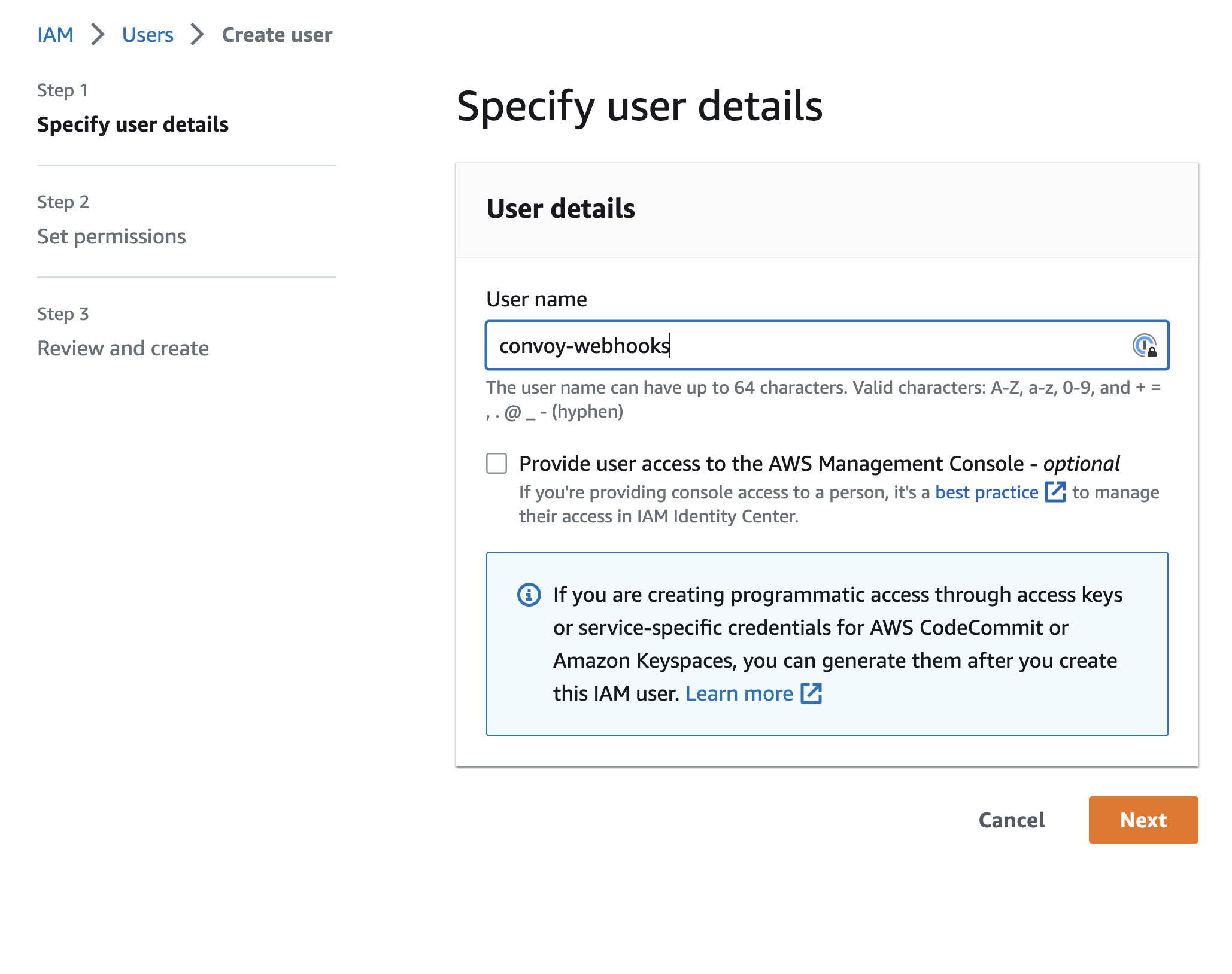 create IAM user