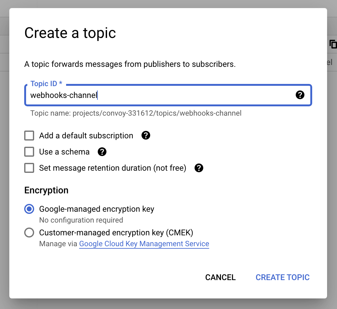 create google pubsub topic